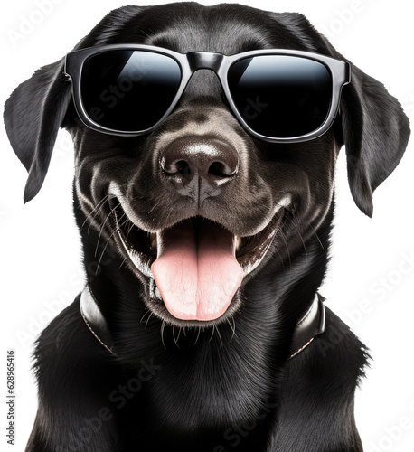 Portrait of a cool black labrador dog wearing sunglasses isolated on white background as transparent PNG © Flowal93