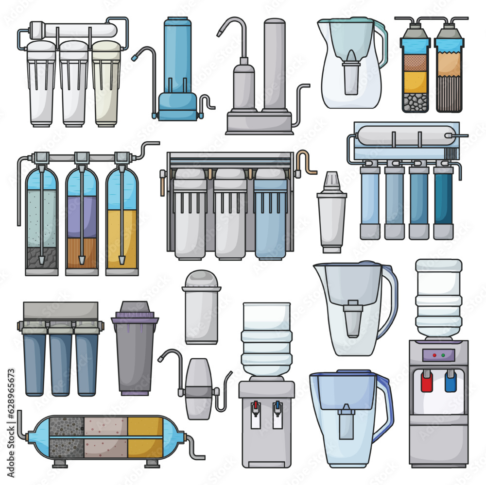 Filtration system vector color set icon. Vector illustration ...