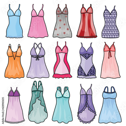 Negligee vector color set icon. Vector illustration sleepwear on white background. Isolated color set icon negligee.