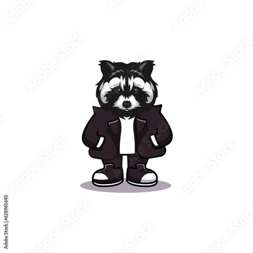 Stunning black and white portrait of a tuxedo-clad animal, captured in a dignified pose: vector