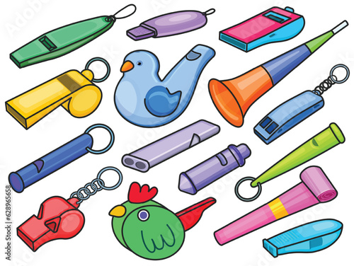 Whistle vector color set icon. Isolated color set icon baby blower.Vector illustration whistle on white background.