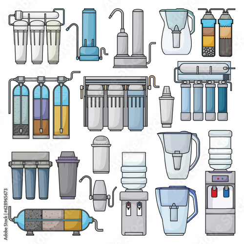 Filtration system vector color set icon. Vector illustration purification filter on white background. Isolated color set icon filtration system.