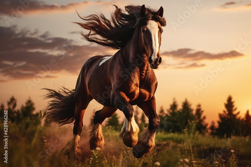 Pferd im Galopp bei Sonnenuntergang, 2, Ai generiert
