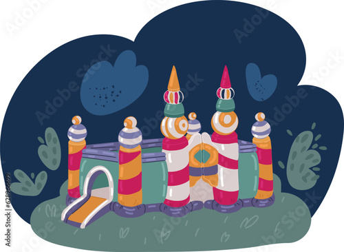 Cartoon vector illustration of Children's inflatable jumpy house castle