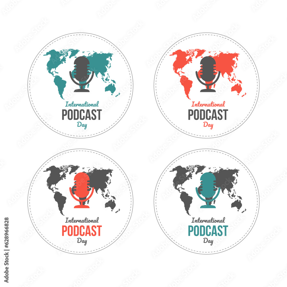 International Podcast Day Design September 30th. Set of icon and stickers of Podcast. Flat vector illustration