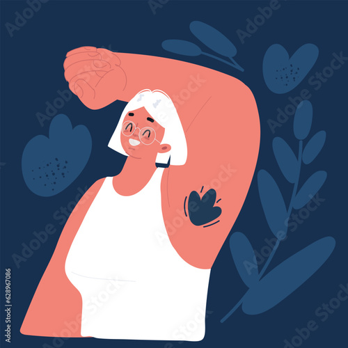 Cartoon vector illustration of Female hairy armpit, unshaved underarms trend concept.