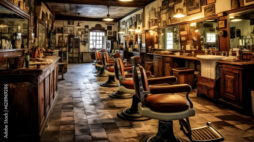 A barber shop with a vintage aesthetic showcasing the history and tradition of the shop. © ckybe