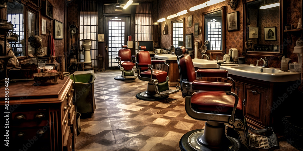 Fototapeta premium A barber shop with a vintage aesthetic showcasing the history and tradition of the shop.