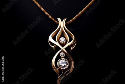 Elegant Shiny Gold Necklace with Gemstone Pendant. AI