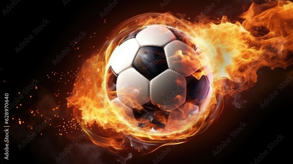 Naklejka premium a ball burning from a strong blow from a player