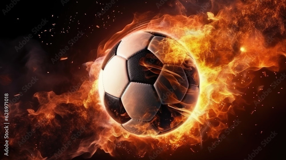 Naklejka premium a ball burning from a strong blow from a player