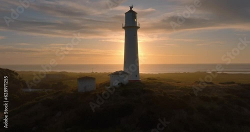 Aerial: Cape Egmont Lighthouse And Mt Taranaki, New Zealand