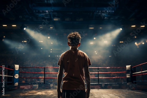 Young Boxer Standing in the Ring - View from the Back. AI © Usmanify