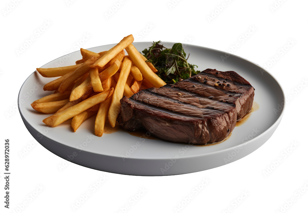 Steak-frites on transparent background. Generative AI.