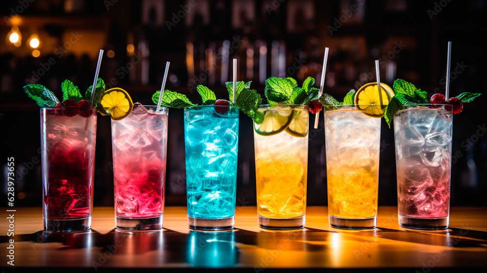 cocktail collection. colorful cocktails with fresh fruits. Generative AI cocktail collection. colorful cocktails with fresh fruits. Generative AI