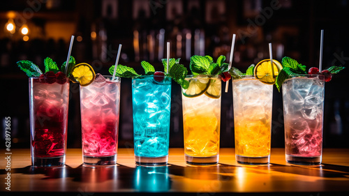 cocktail collection. colorful cocktails with fresh fruits. Generative AI