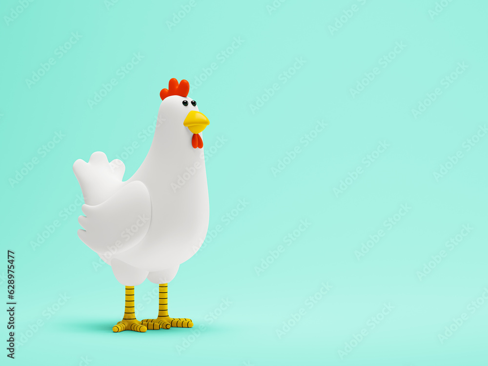 Cartoon chicken standing on a blue background 3D illustration Cartoon chicken standing on a blue background 3D illustration