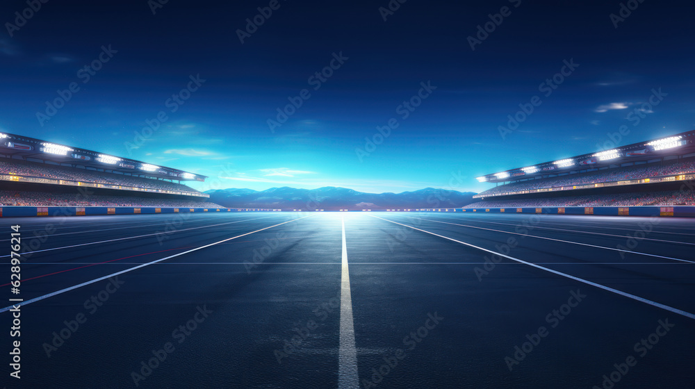 Obraz premium Asphalt racing track, stadium at night. Generative AI