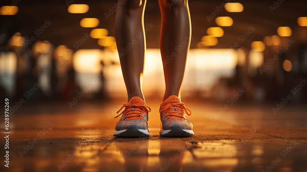 Fototapeta premium woman in shoes on the background of the stadium.generative ai