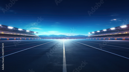 Asphalt racing track, stadium at night. Generative AI