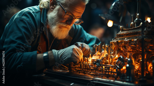 bearded male worker in a workshop.generative ai