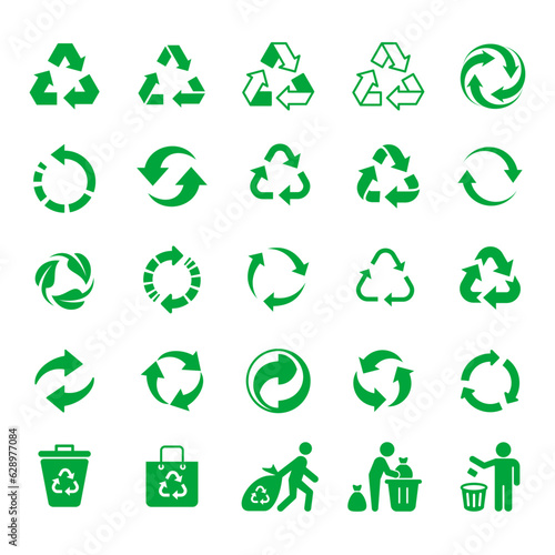 various green recycle symbol collection