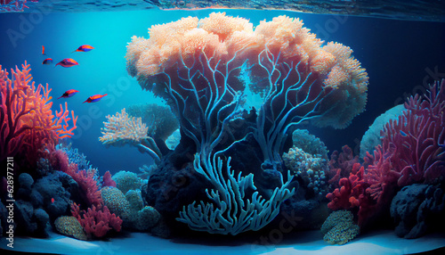 coral reef in aquarium, coral reef and coral underwater