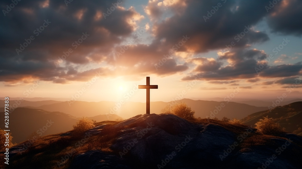 cross on the top of a mountain. Generative AI illustrator cross on the top of a mountain. Generative AI illustrator
