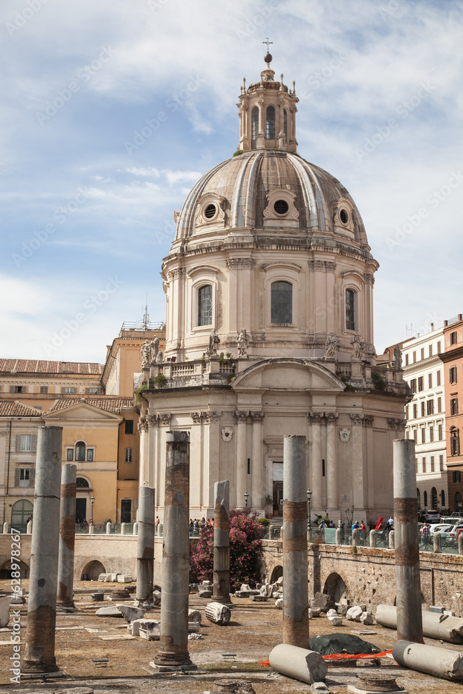 Trajan's Forum and Church of Santa Maria di Loreto in the background, Rome, Italy.
