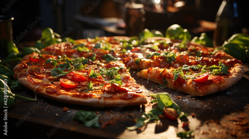 pizza with fresh baked vegetables and tomatoes.generative ai pizza with fresh baked vegetables and tomatoes.generative ai