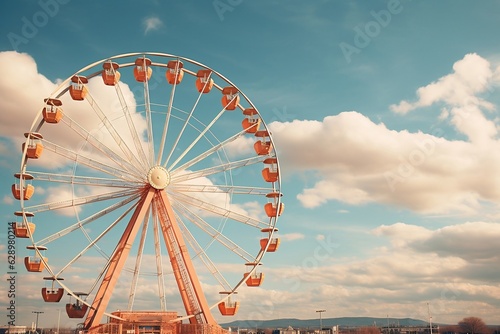 Ferris Wheel Against Cloudy Sky Background. AI