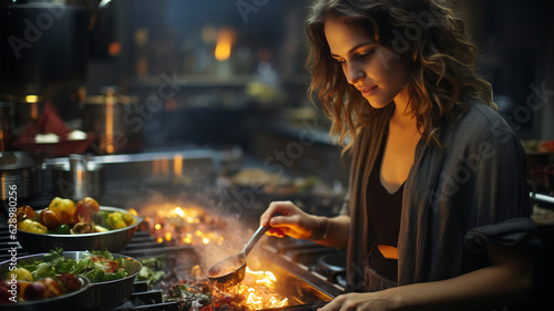 young woman in a kitchen.generative ai