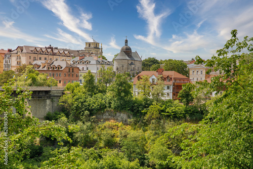 Kamianets-Podilskyi cityscape with Novoplanovsky bridge over the Smotrytsky canyon, Ukraine.