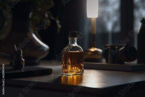 Oil bottle placed on the table. Generative AI