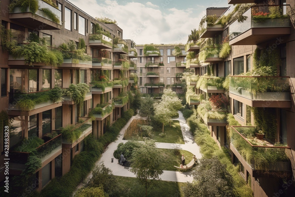 Picture Idea: Eco Friendly Residential Area With Sustainable Green Buildings Low