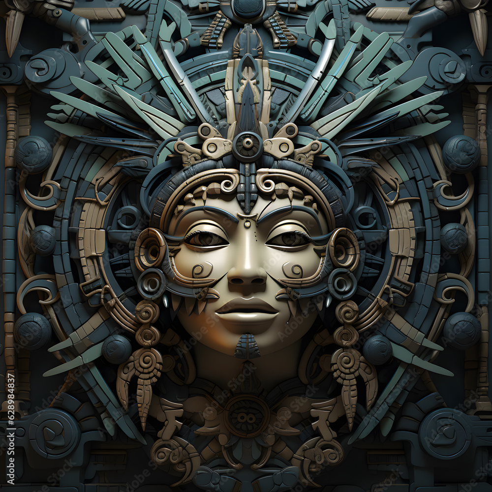 Obraz premium MURAL ABOUT MAYAN CULTURE, AZTEC MASKS