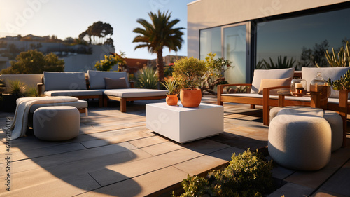 Fototapeta Naklejka Na Ścianę i Meble -  beautiful greek terrace with white flowers, crete island.generative ai