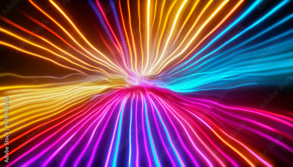 Obraz premium Abstract futuristic background with pink blue neon lines glowing in ultraviolet light, and bokeh lights.