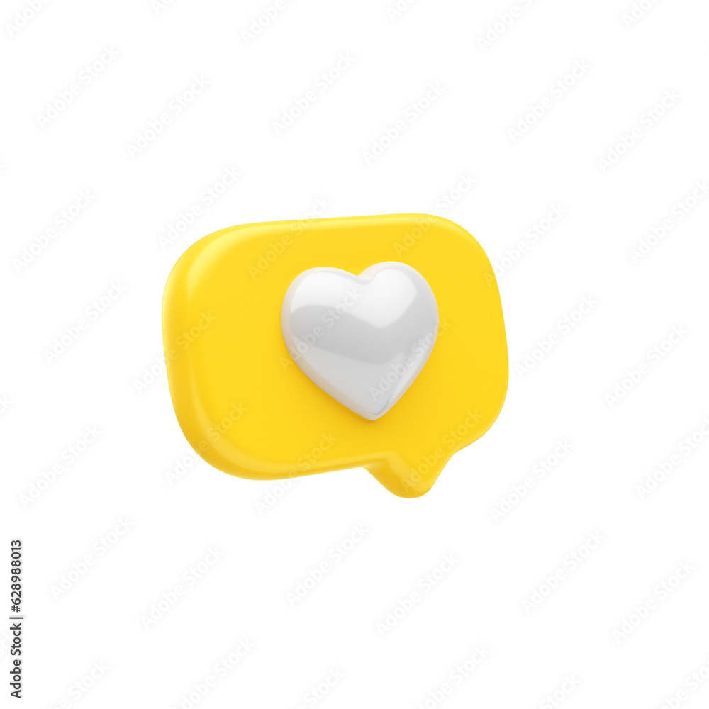 Icone 3D amarelo com coração branco