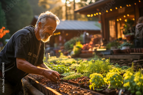 man Working at the community garden, ecofriendly lifestyle, generative ai © FrankBoston
