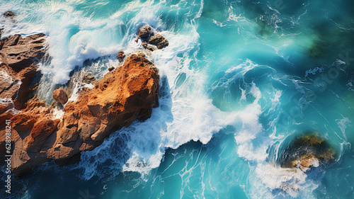 aerial view of the beautiful sea with waves.generative ai © S...