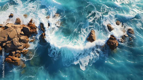 aerial view of the beautiful sea with waves.generative ai