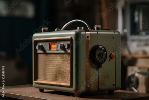 Vintage radio with retro colors in the background. Generative AI