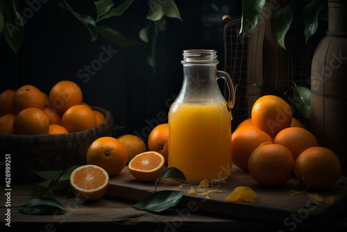 Fruit juice made by pressing ripe oranges. Generative AI