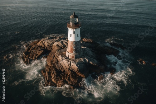 Bird's-eye view of Warwick Point's Lighthouse in Rhode Island, USA. Generative AI photo
