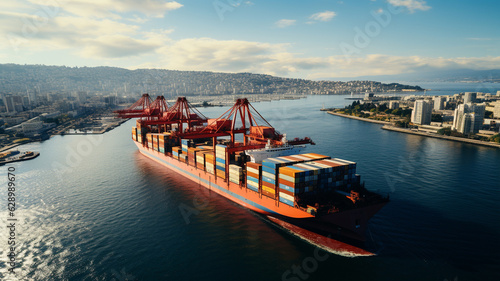 cargo ship, sea and port.generative ai