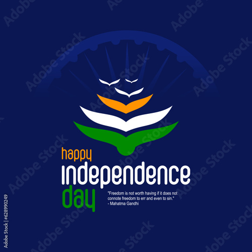 August 15, Happy independence day. Vector Greeting card design for Indian independence Day.