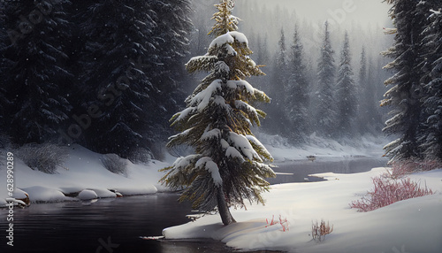 Norway_spruce_stands_tall_beside_a_stream 