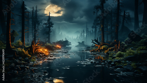 fantasy scene with magic forest and plants.generative ai © S...