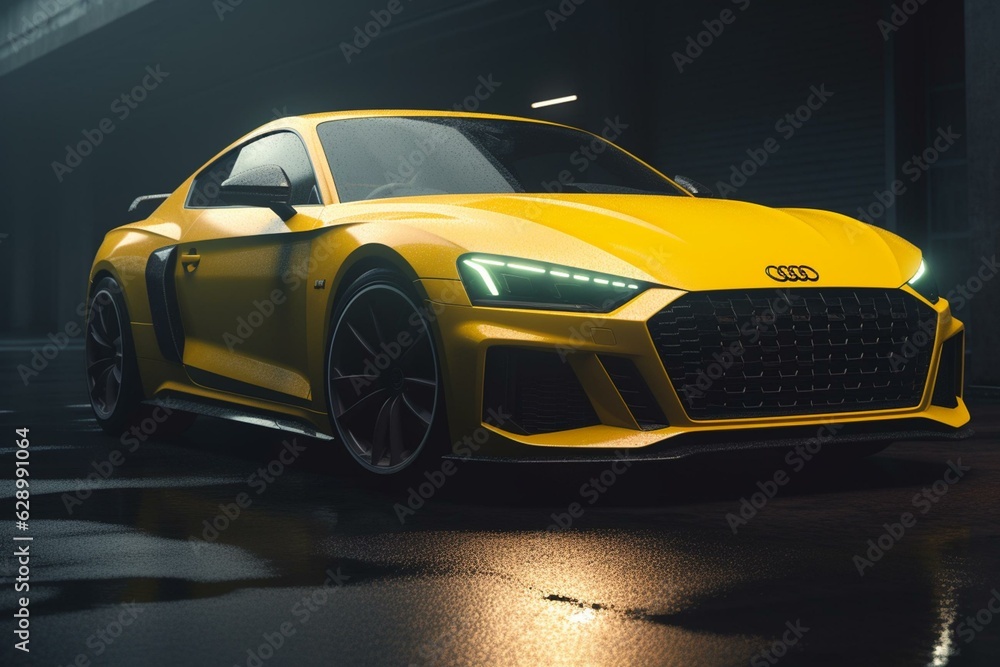 Yellow sports car. 3D rendering illustration. Generative AI